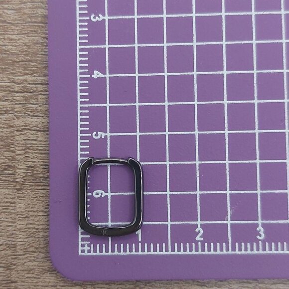 Gunmetal 925 Sterling Silver Rectangle Huggies Earrings - Picture 10 of 10